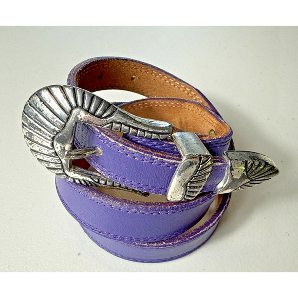 Vintage Nocona Purple Leather Belt Women’s Size XS Silver Buckle Western Kids - Picture 2 of 7